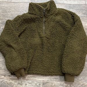 Thread & Supply Olive Sherpa Zip Sweater Size Small